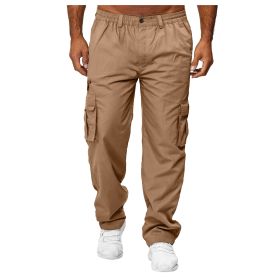 Men's Casual Multi-pocket Loose Straight Cargo Pants (Option: Khaki-XL)