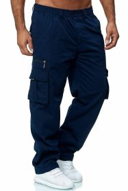 Men's Casual Multi-pocket Loose Straight Cargo Pants (Option: Navy blue-2XL)