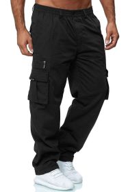 Men's Casual Multi-pocket Loose Straight Cargo Pants (Option: black-M)