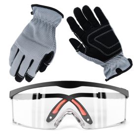 Safety Glasses And Work Gloves Set Protective eyewear glasses(The clear glasses is anti-fog) (Color: Clear glasses+Grey gloves)